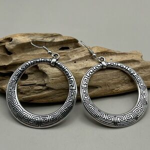 Silver Greek Key Hoop Earrings